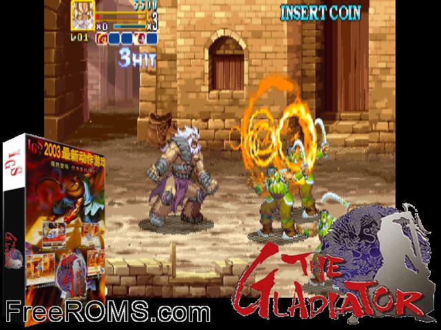 The Gladiator MAME game showing 3D box cover and gameplay screenshot