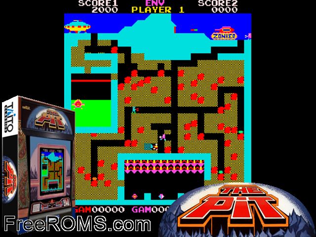 The Pit (Centuri) MAME game showing 3D box cover and gameplay screenshot