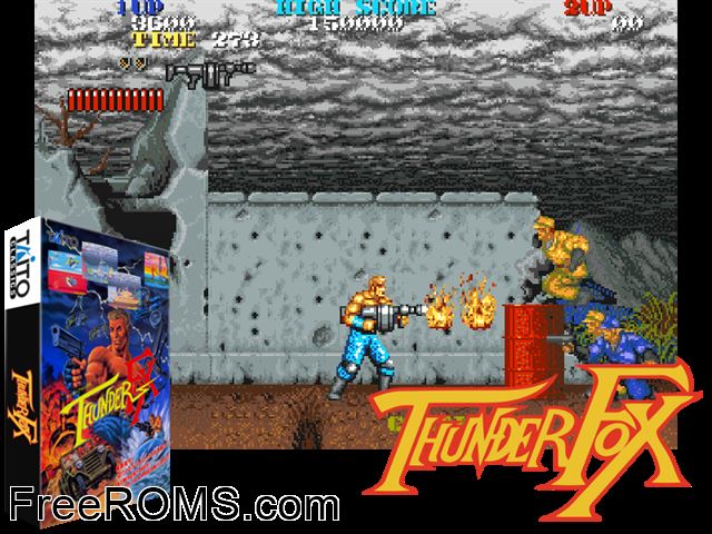 Thunder Fox (Japan) MAME game showing 3D box cover and gameplay screenshot