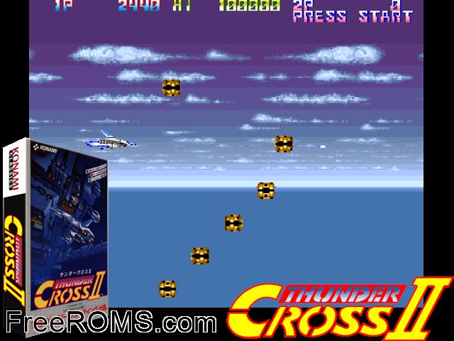 Thunder Cross II (Asia) MAME game showing 3D box cover and gameplay screenshot