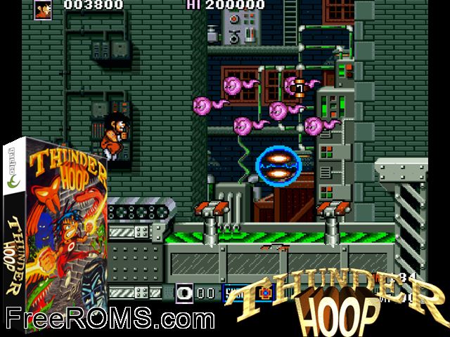 Thunder Hoop (Ver. 1) MAME game showing 3D box cover and gameplay screenshot