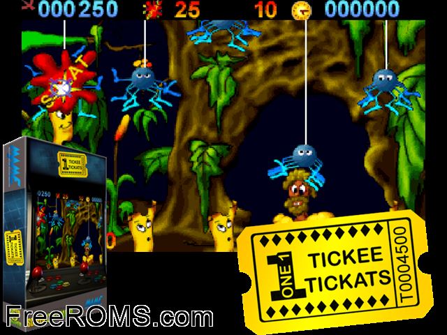 Tickee Tickats MAME game showing 3D box cover and gameplay screenshot