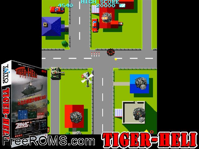 Tiger Heli (Japan set 2) MAME game showing 3D box cover and gameplay screenshot