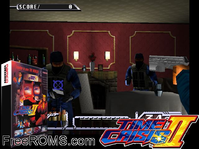 Time Crisis 2 MAME game showing 3D box cover and gameplay screenshot