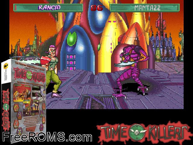 Time Killers (v1.32) MAME game showing 3D box cover and gameplay screenshot