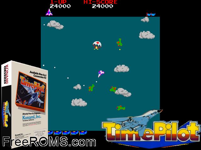 Time Pilot MAME game showing 3D box cover and gameplay screenshot