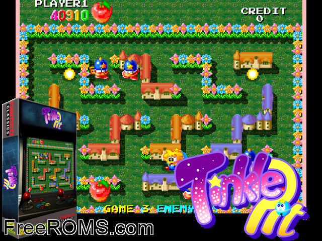 Tinkle Pit (Japan) MAME game showing 3D box cover and gameplay screenshot