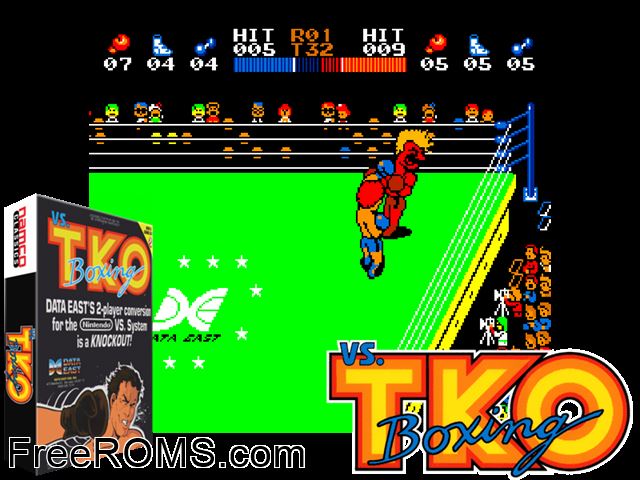 Vs. TKO Boxing MAME game showing 3D box cover and gameplay screenshot