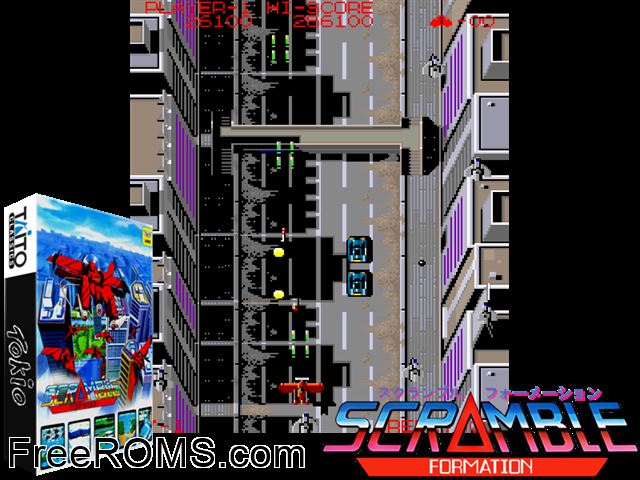 Tokio / Scramble Formation (US) MAME game showing 3D box cover and gameplay screenshot