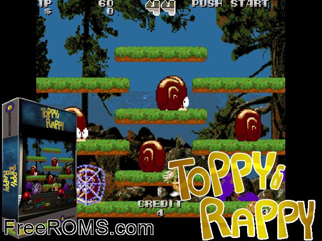 Toppy and Rappy MAME game showing 3D box cover and gameplay screenshot