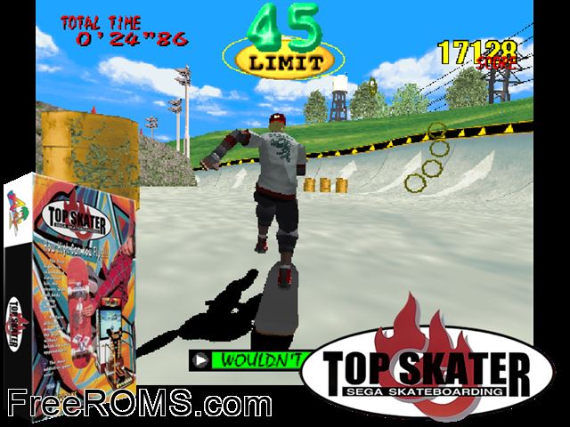 Top Skater MAME game showing 3D box cover and gameplay screenshot