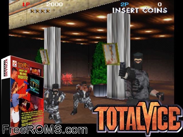 Total Vice (ver JAA) MAME game showing 3D box cover and gameplay screenshot