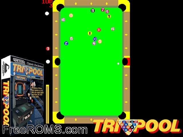 Tri-Pool (Costal Games) MAME game showing 3D box cover and gameplay screenshot