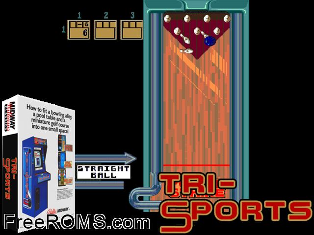 Tri-Sports MAME game showing 3D box cover and gameplay screenshot