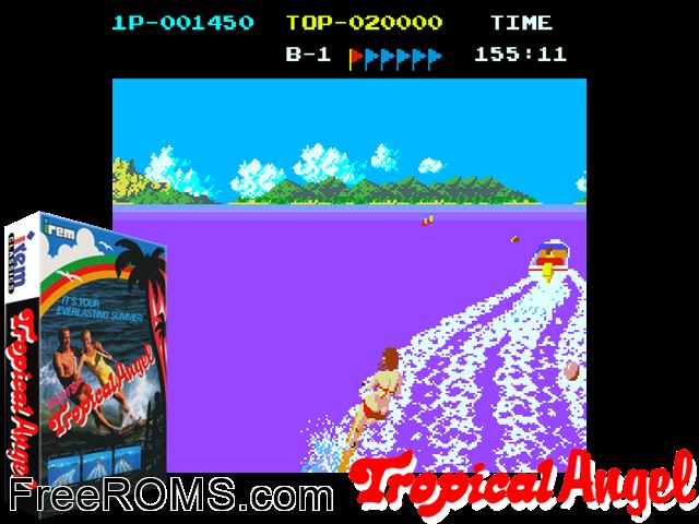 Tropical Angel MAME game showing 3D box cover and gameplay screenshot