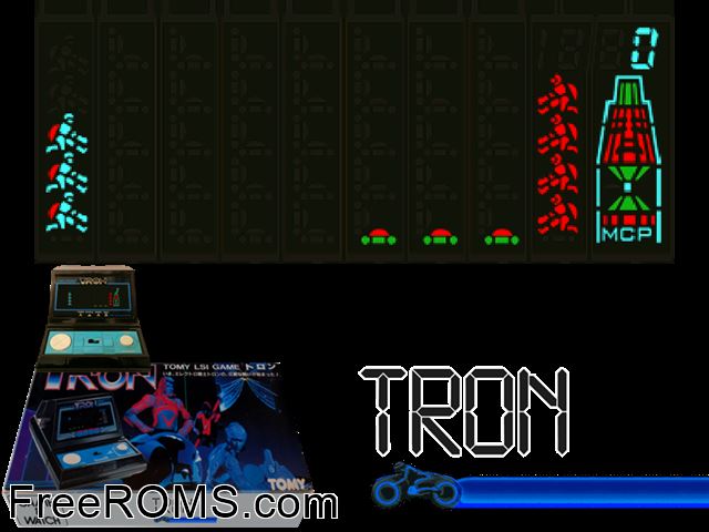 Tron (set 1) MAME game showing 3D box cover and gameplay screenshot