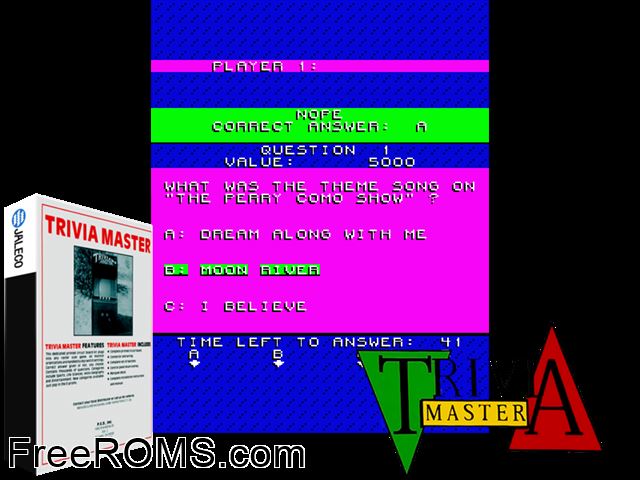 Trivia Genius MAME game showing 3D box cover and gameplay screenshot