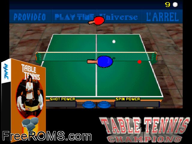 Table Tennis Champions (set 2) MAME game showing 3D box cover and gameplay screenshot