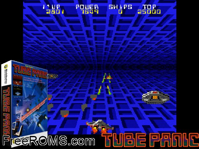 Tube Panic MAME game showing 3D box cover and gameplay screenshot