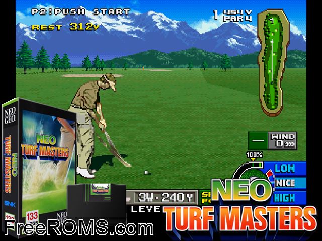 Neo Turf Masters / Big Tournament Golf MAME game showing 3D box cover and gameplay screenshot