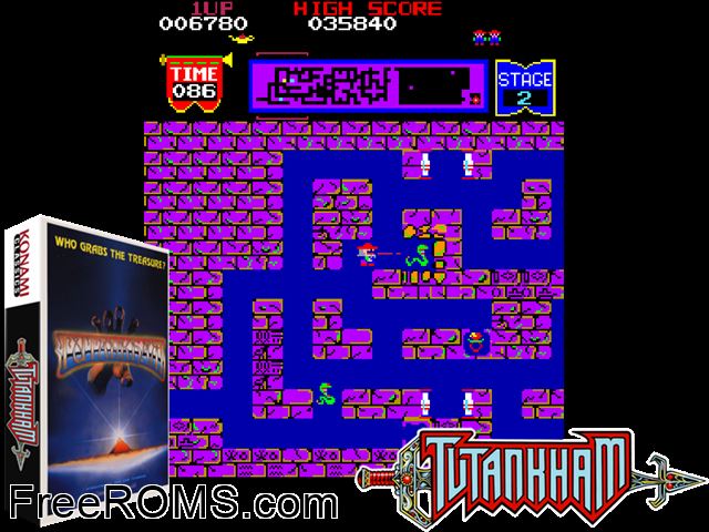 Tutankham MAME game showing 3D box cover and gameplay screenshot