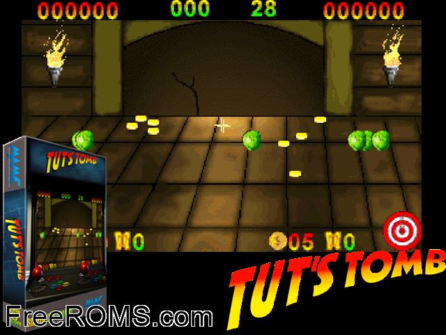 Tut's Tomb MAME game showing 3D box cover and gameplay screenshot