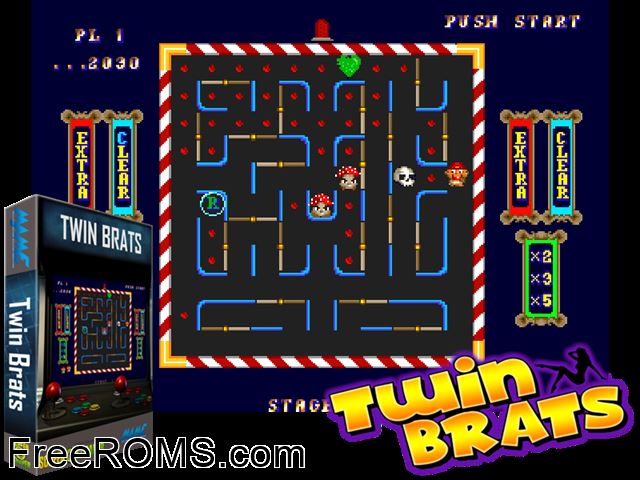 Twin Brats MAME game showing 3D box cover and gameplay screenshot