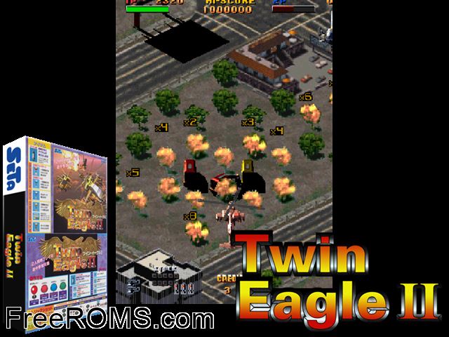 Twin Eagle II - The Rescue Mission MAME game showing 3D box cover and gameplay screenshot
