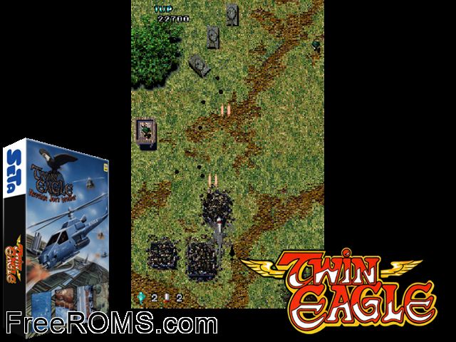 Twin Eagle - Revenge Joe's Brother MAME game showing 3D box cover and gameplay screenshot