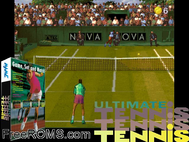 Ultimate Tennis MAME game showing 3D box cover and gameplay screenshot