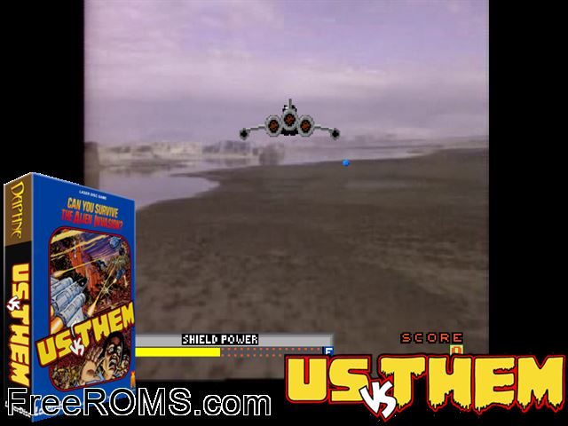 Us vs. Them MAME game showing 3D box cover and gameplay screenshot