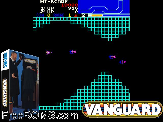 Vanguard (Centuri) MAME game showing 3D box cover and gameplay screenshot