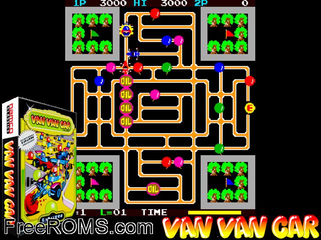 Van-Van Car (Karateco) MAME game showing 3D box cover and gameplay screenshot