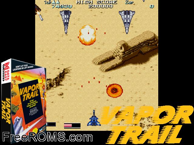 Vapor Trail - Hyper Offence Formation (World revision 1) MAME game showing 3D box cover and gameplay screenshot