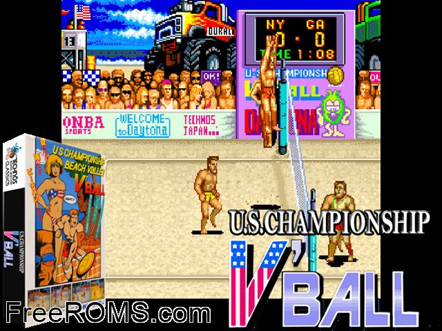 U.S. Championship V'ball (set 1) MAME game showing 3D box cover and gameplay screenshot