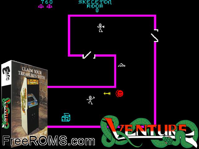 Venture (version 4) MAME game showing 3D box cover and gameplay screenshot