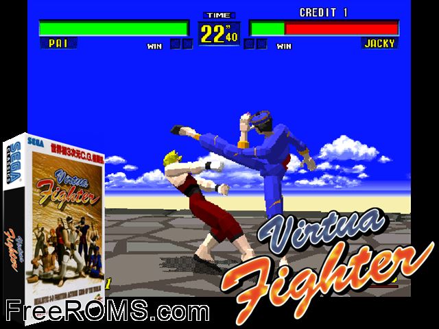 Virtua Fighter MAME game showing 3D box cover and gameplay screenshot