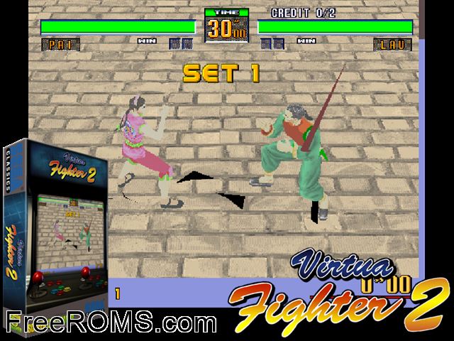 Virtua Fighter 2 (original) MAME game showing 3D box cover and gameplay screenshot