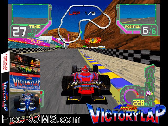 Ace Driver: Victory Lap (Rev. ADV2, World) MAME game showing 3D box cover and gameplay screenshot