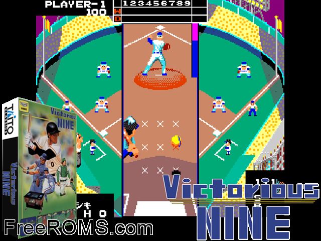 Victorious Nine MAME game showing 3D box cover and gameplay screenshot