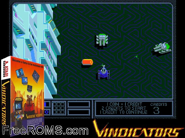 Vindicators (Europe, rev 4) MAME game showing 3D box cover and gameplay screenshot