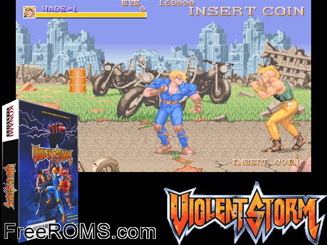 Violent Storm (ver UAB) MAME game showing 3D box cover and gameplay screenshot