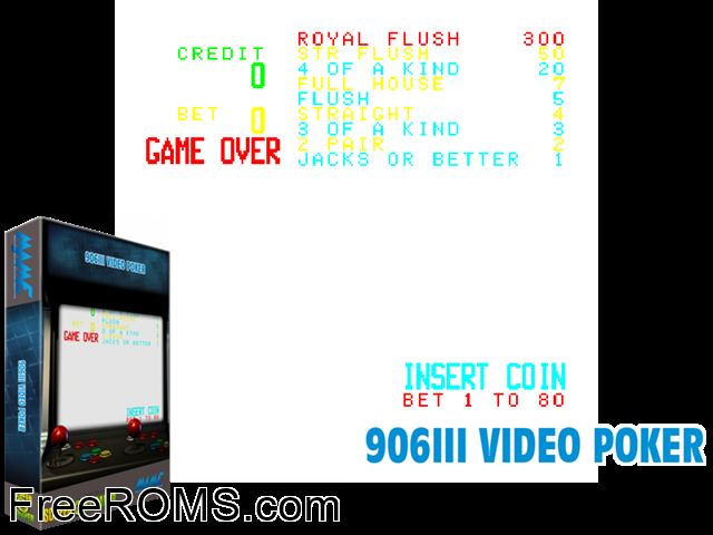 906III Video Poker MAME game showing 3D box cover and gameplay screenshot