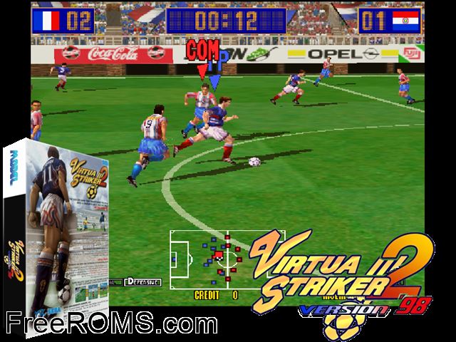 Virtua Striker 2 '98 (Step 1.5) MAME game showing 3D box cover and gameplay screenshot