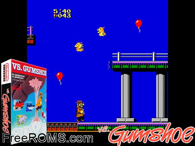Vs. Gumshoe MAME game showing 3D box cover and gameplay screenshot