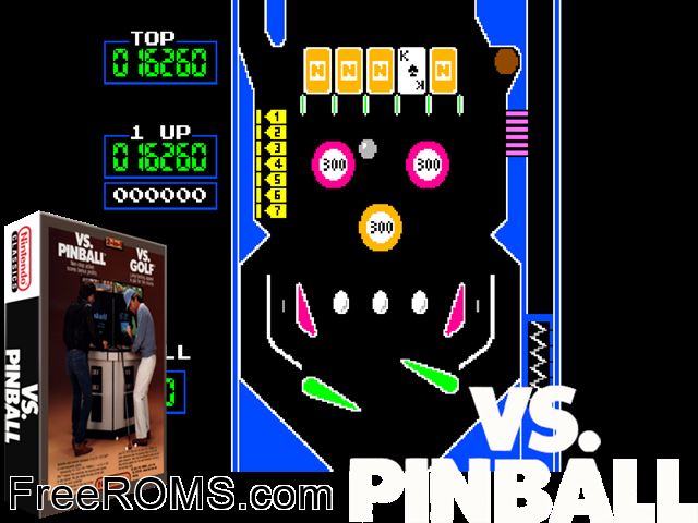 Vs. Pinball (Japan) MAME game showing 3D box cover and gameplay screenshot