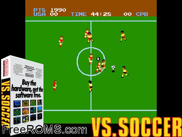 Vs. Soccer MAME game showing 3D box cover and gameplay screenshot