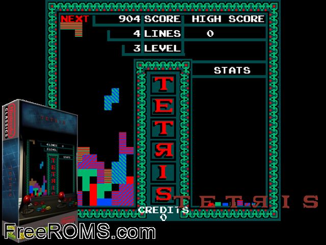 Vs. Tetris MAME game showing 3D box cover and gameplay screenshot