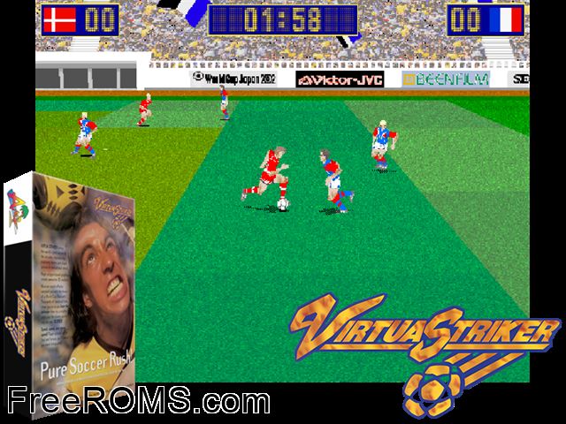 Virtua Striker MAME game showing 3D box cover and gameplay screenshot