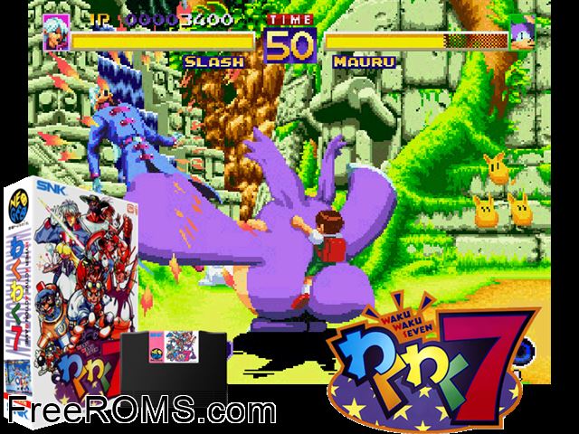 Waku Waku 7 MAME game showing 3D box cover and gameplay screenshot
